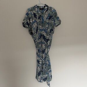 Lane Bryant Leaf Pattern Tie waist Long Sleeve midi Dress size 22